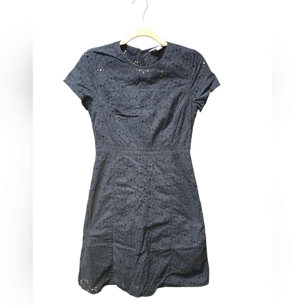 BROOKS BROTHERS Red Fleece Embroidered Eyelet Navy Cotton Dress Size 4 Zip
